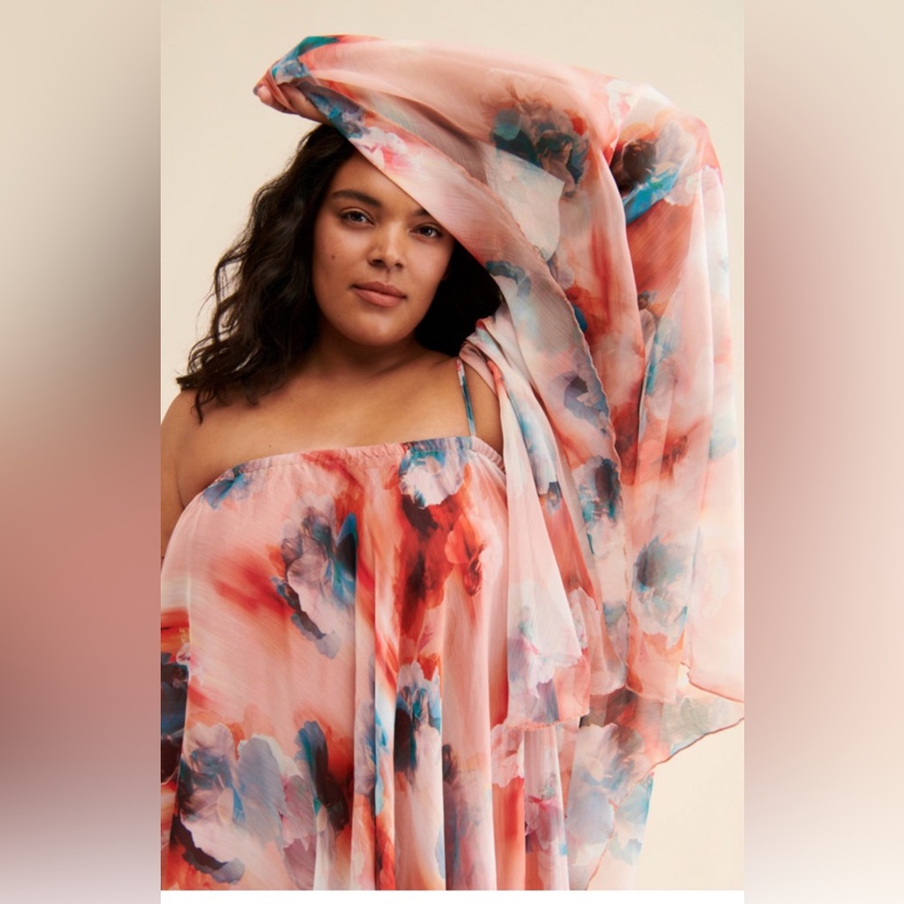 Anthropology Blurred Floral Asymmetrical Dress size small